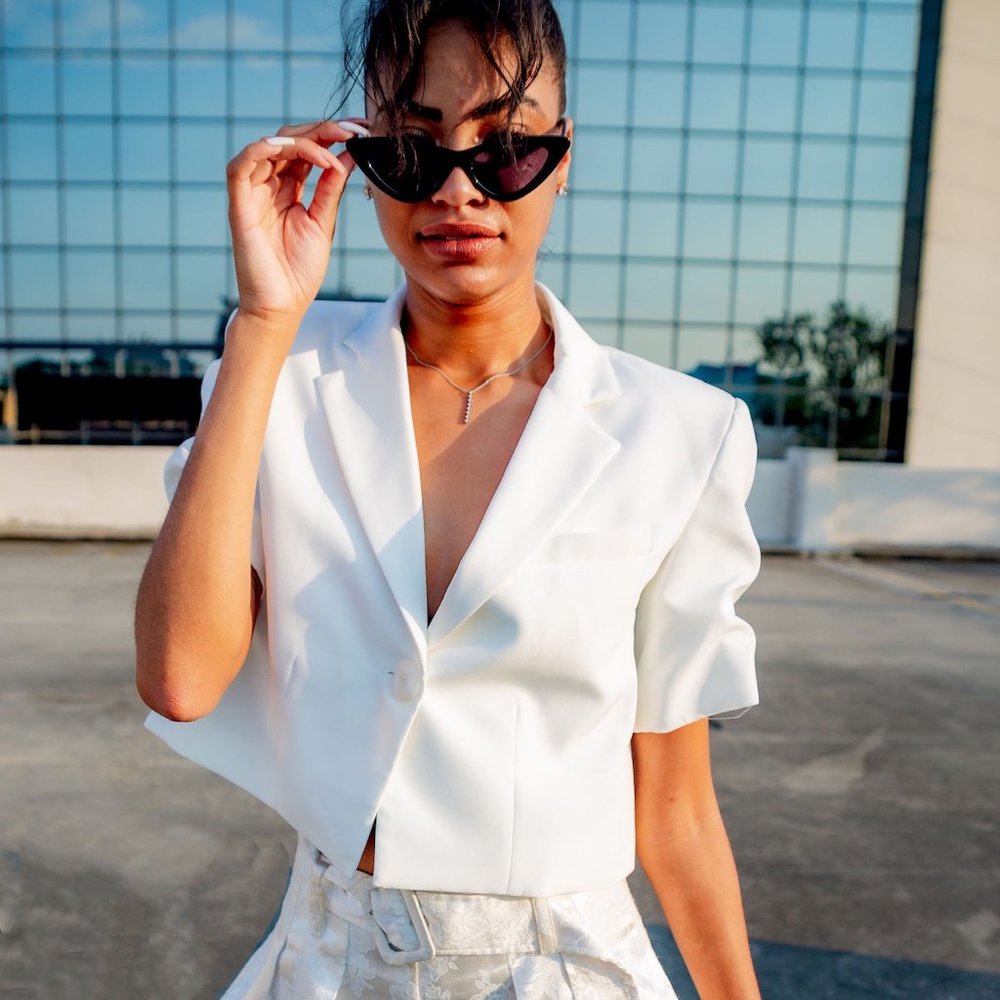 White Short Sleeve Cropped Blazer